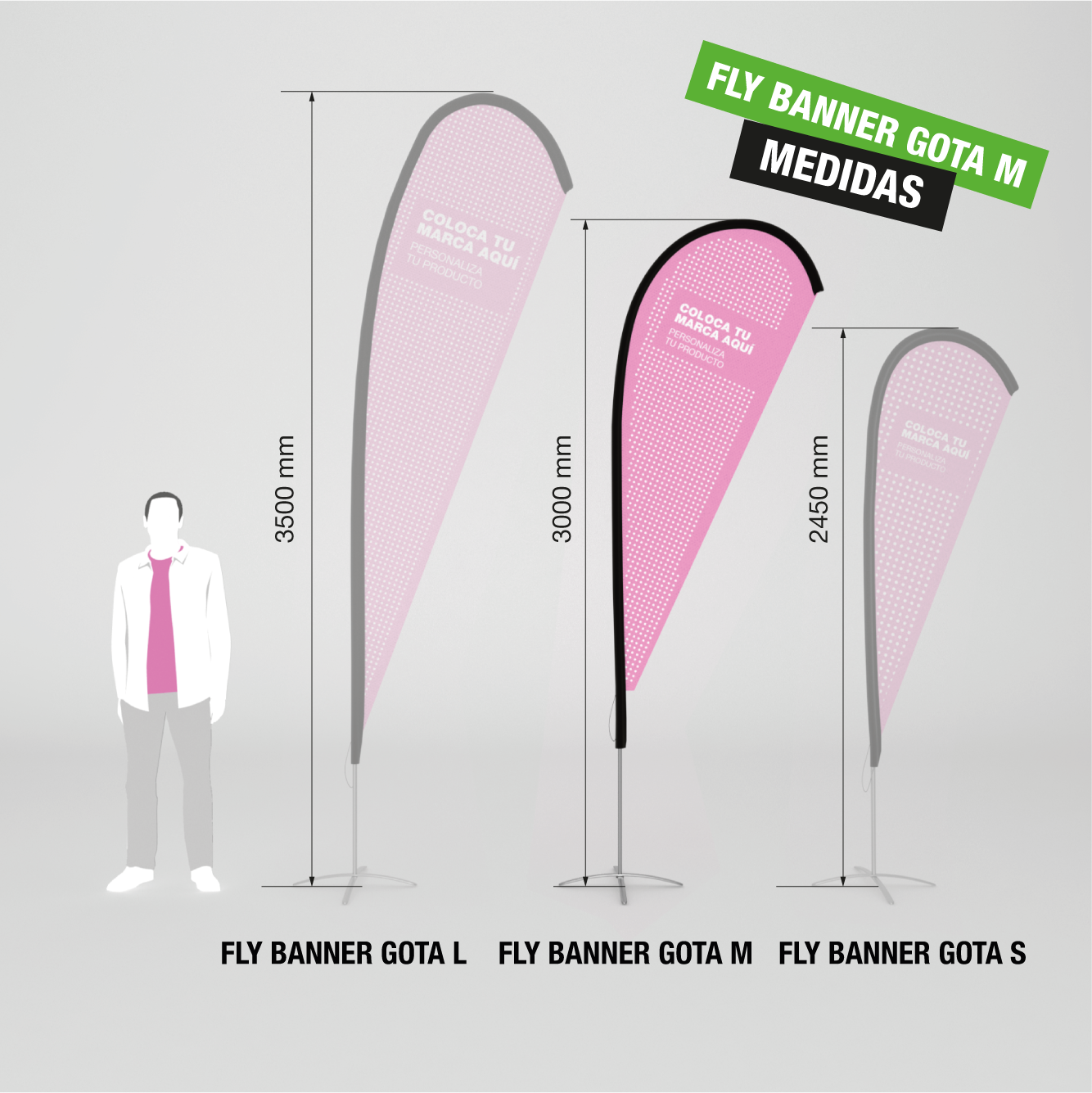 Banderola tipo fly banner con forma de gota, tamaño M.